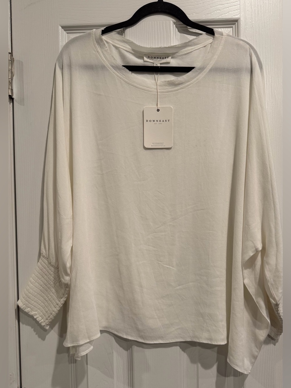 Downeast Womens Butterfly Cream Top Boxy Fit With Cuffed Sleeves